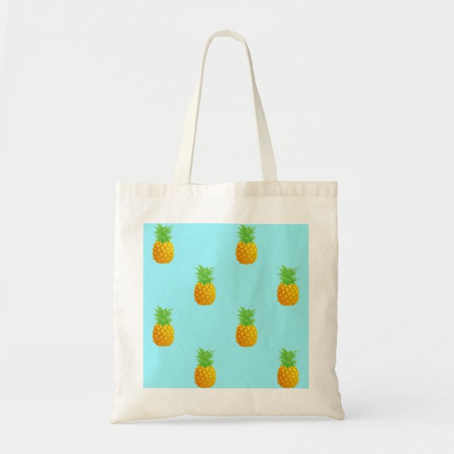 Bolsa Tote Teste padrão do abacaxi no azul (Frente)