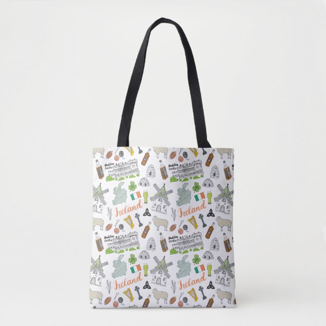 Bolsa Tote Teste padrão do Doodle do esboço de Ireland (Frente)