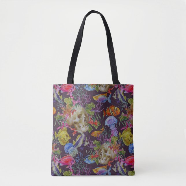 Bolsa Tote Teste padrão do Grunge da vida marinha (Frente)