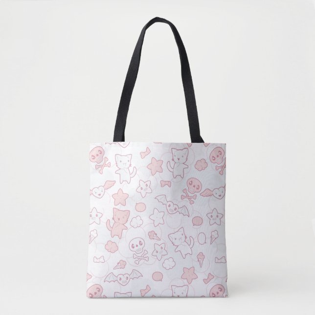 Bolsa Tote teste padrão do kawaii com doodle (Frente)