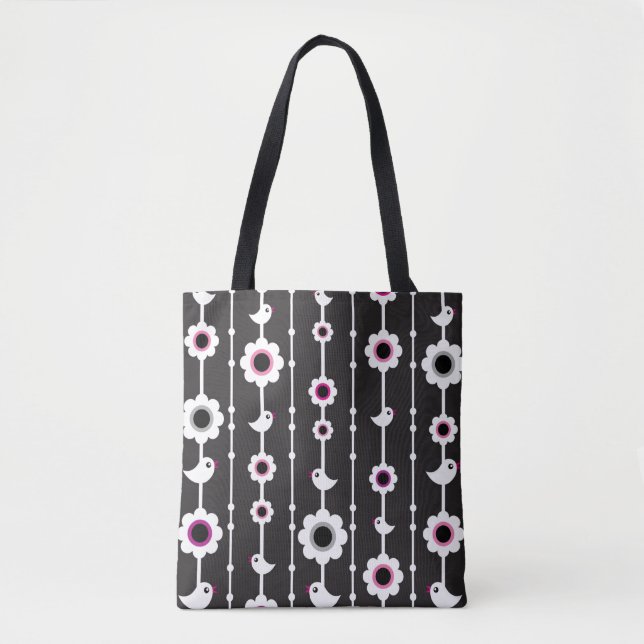 Bolsa Tote teste padrão do pássaro e de flores (Frente)