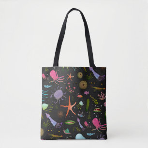 Bolsa Tote Teste padrão dos bichos do mar