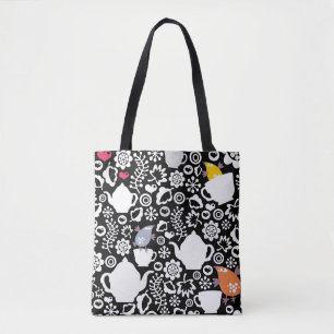 Bolsa Tote Teste padrão dos pássaros e dos copos