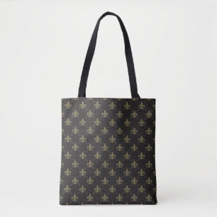 Bolsa Tote Teste padrão Dourado preto luxuoso da flor de lis