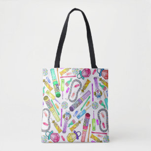 Bolsa Tote Teste padrão engraçado retro dos doces dos anos