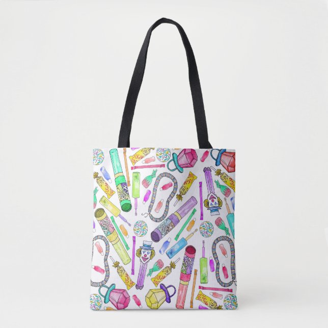 Bolsa Tote Teste padrão engraçado retro dos doces dos anos 90 (Frente)