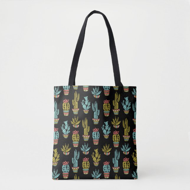 Bolsa Tote Teste padrão escuro do cacto do Grunge (Frente)