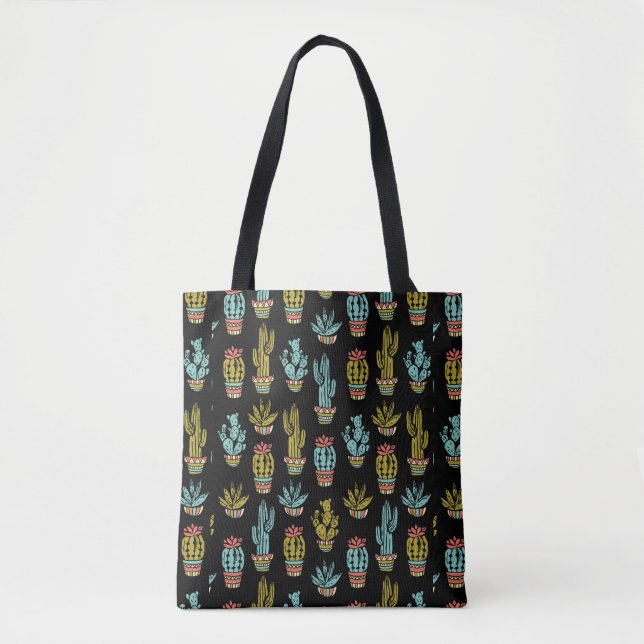 Bolsa Tote Teste padrão escuro do cacto do Grunge (Frente)