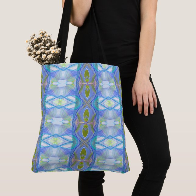 Bolsa Tote teste padrão étnico azul do fractal (Close Up)