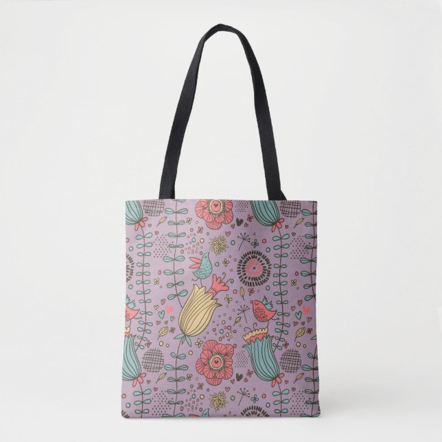 Bolsa Tote Teste padrão floral à moda com flores (Frente)