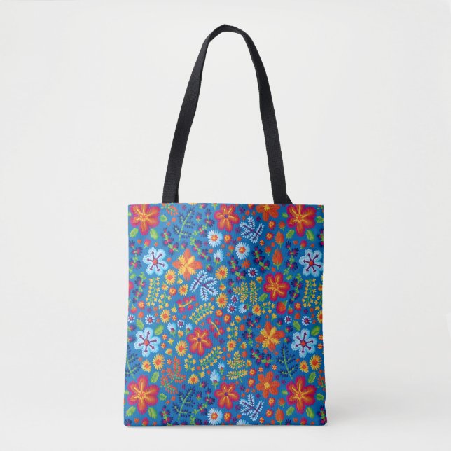 Bolsa Tote Teste padrão floral do bordado (Frente)
