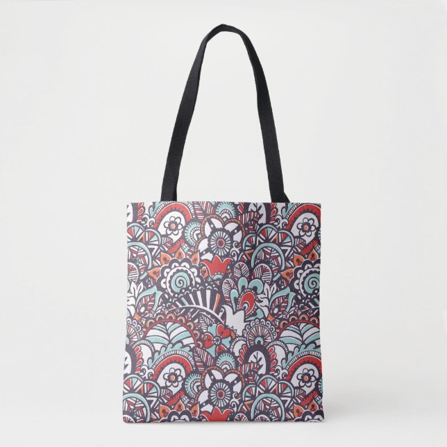 Bolsa Tote Teste padrão floral do Doodle de Paisley (Frente)