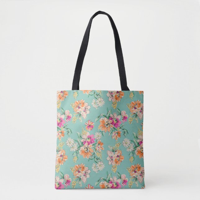 Bolsa Tote Teste padrão floral do esboço brilhante (Frente)