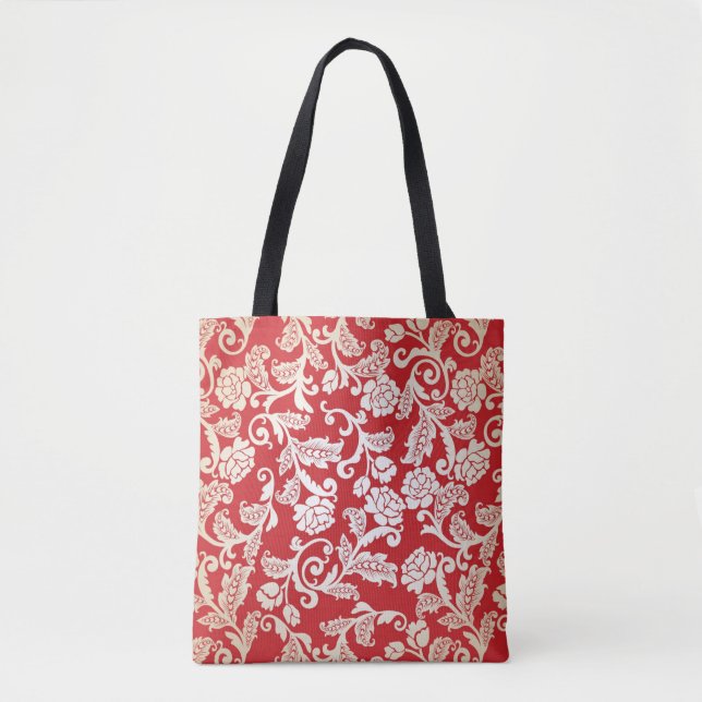 Bolsa Tote Teste padrão floral do fundo do damasco (Frente)