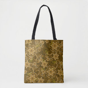 Bolsa Tote Teste padrão floral do vintage dourado