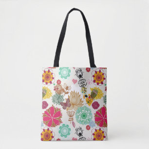 Bolsa Tote Teste padrão floral no estilo retro