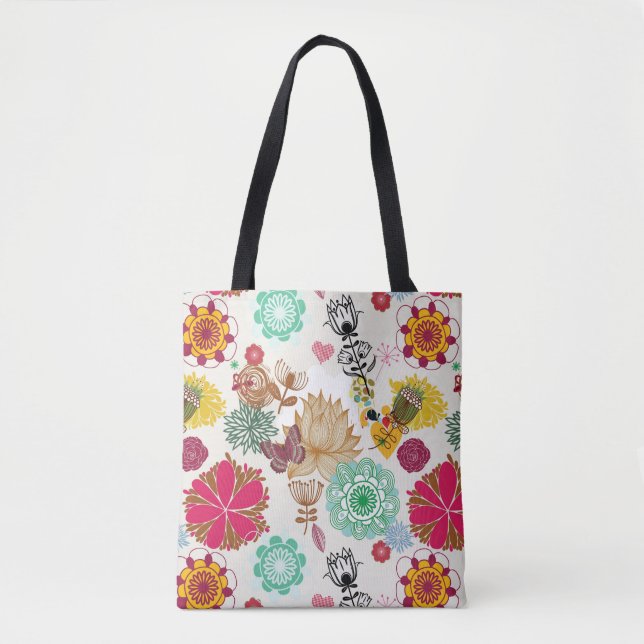 Bolsa Tote Teste padrão floral no estilo retro (Frente)