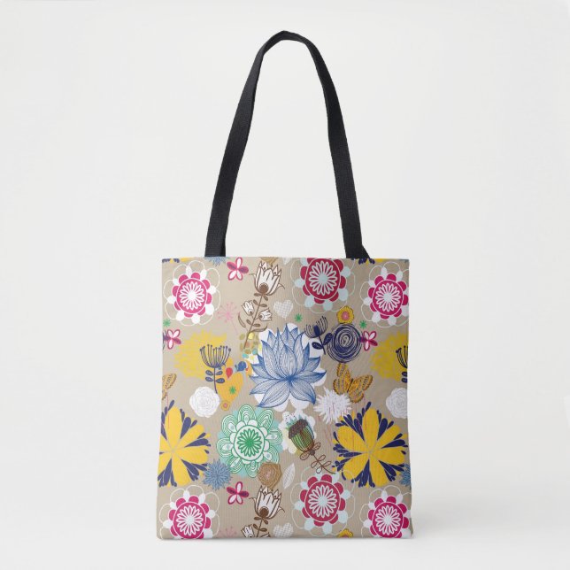 Bolsa Tote Teste padrão floral no estilo retro 3 (Frente)