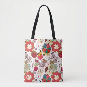 Bolsa Tote Teste padrão floral no estilo retro 4