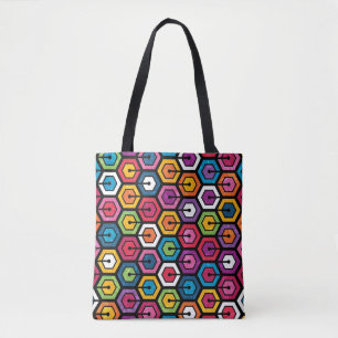 Bolsa Tote Teste padrão geométrico colorido com hexágonos