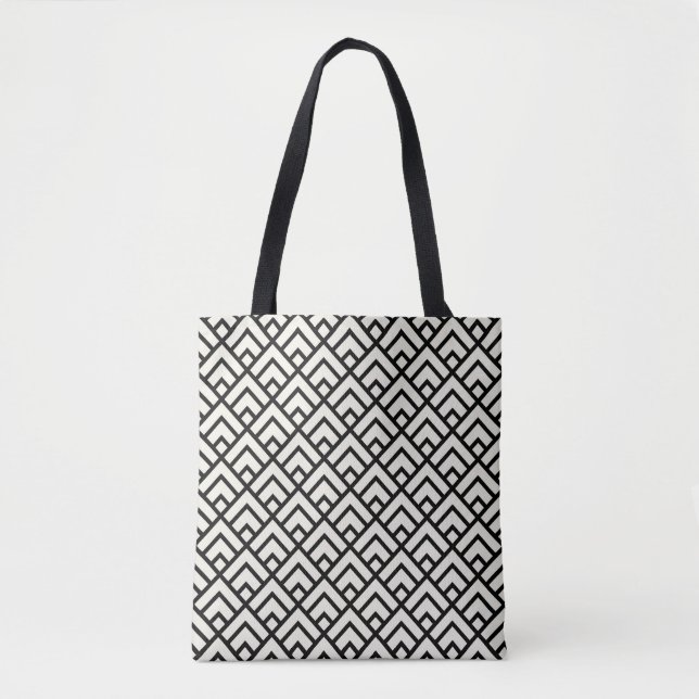 Bolsa Tote Teste padrão geométrico preto & branco (Frente)