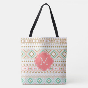 Bolsa Tote Teste padrão inspirado tribal do monograma bonito