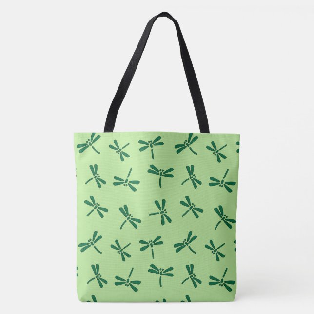 Bolsa Tote Teste padrão japonês da libélula, verde de jade (Frente)