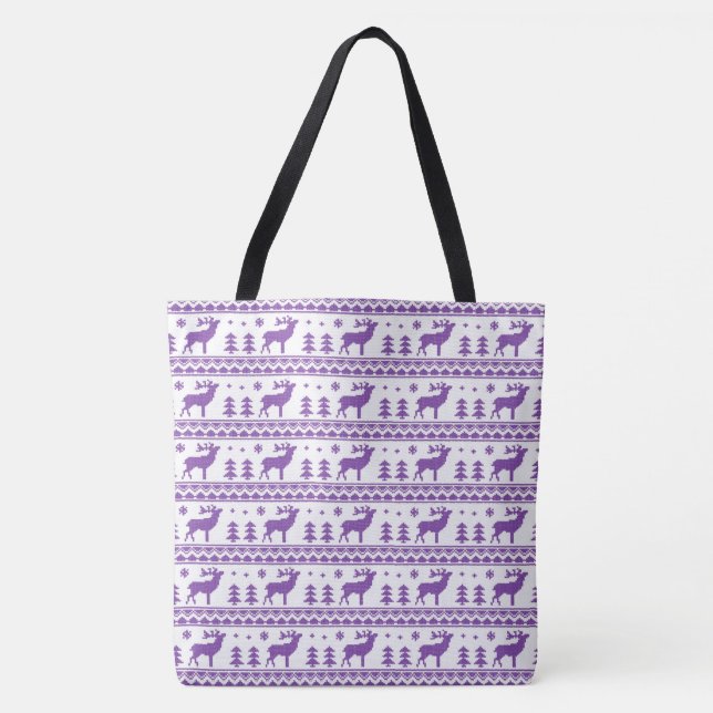 Bolsa Tote Teste padrão justo branco roxo da camisola do (Frente)
