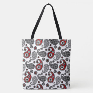 Bolsa Tote Teste padrão, preto, branco e vermelho de Paisley
