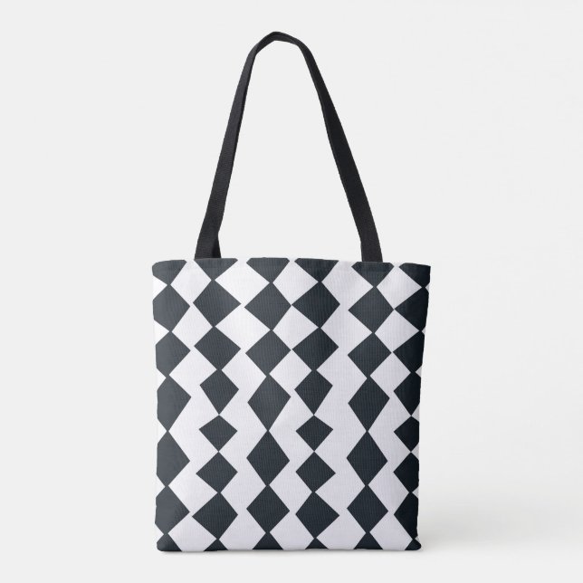 Bolsa Tote Teste padrão preto e branco do Harlequin (Verso)