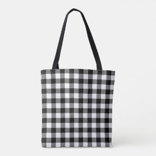 Bolsa Tote teste padrão preto e branco liso da verificação