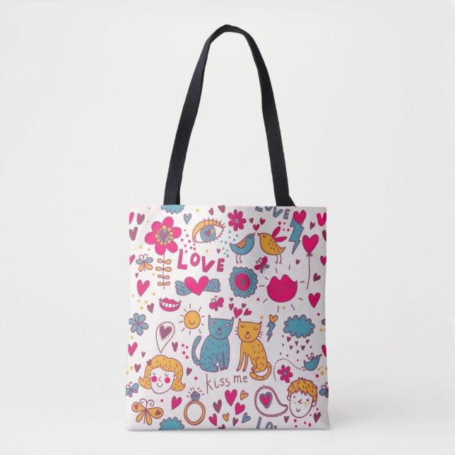 Bolsa Tote Teste padrão romântico colorido (Frente)