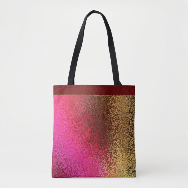Bolsa Tote Teste padrão rosa vermelha e Dourado (Frente)