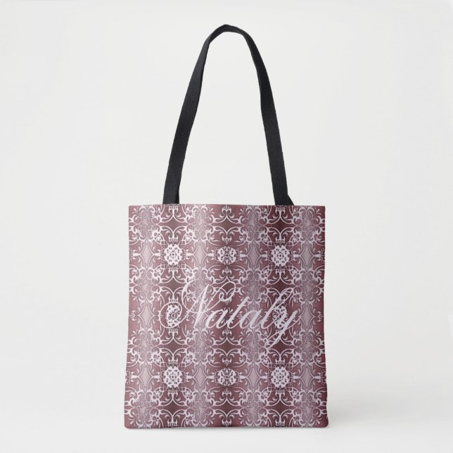 Bolsa Tote teste padrão roxo floral barroco (Frente)