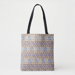 Bolsa Tote Teste padrão tribal do elefante étnico azul