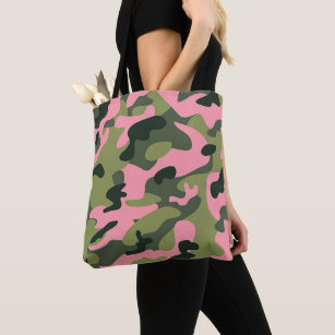 Bolsa Tote Teste padrão verde cor-de-rosa da camuflagem de