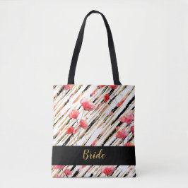 Bolsa Tote Teste padrão vermelho branco preto Dourado da