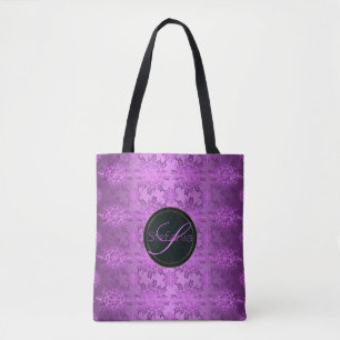 Bolsa Tote Teste padrão violeta floral. Monograma