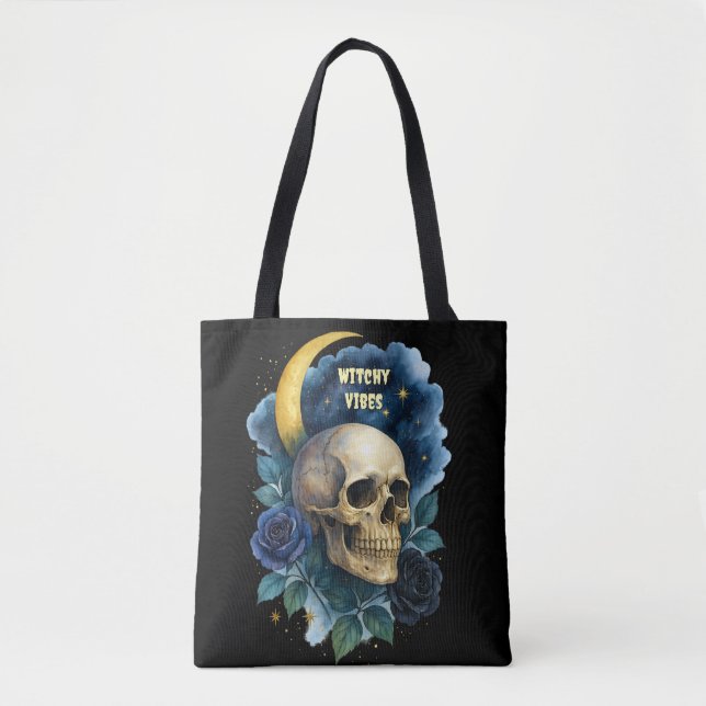 Bolsa Tote Testemunha Ética Gótica Floral de Halloween Creepy (Frente)