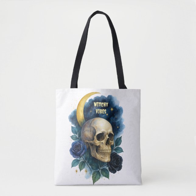 Bolsa Tote Testemunha Ética Gótica Floral de Halloween Creepy (Frente)