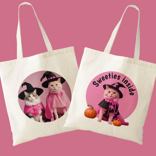 Bolsa Tote Testemunhas Rosa Gatos Docinho de Halloween (Criador carregado)