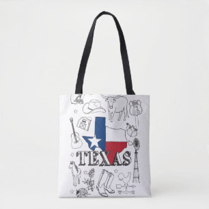 Bolsa Tote Texas Illustrando Doodles do Texas Pattern