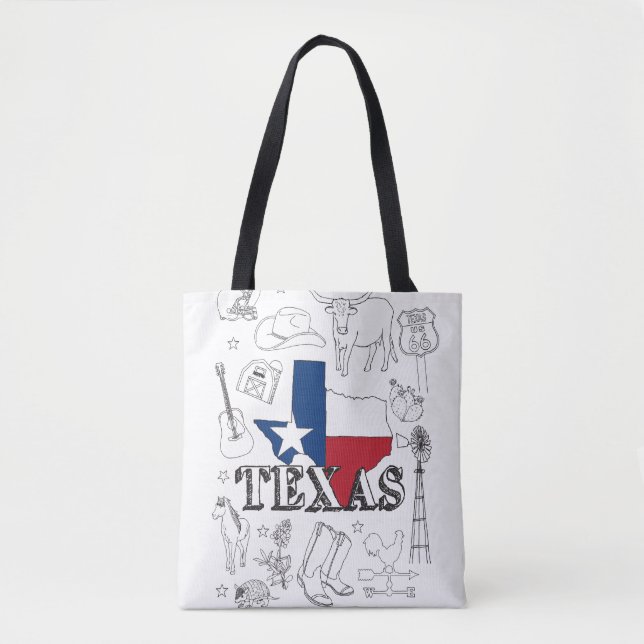 Bolsa Tote Texas Illustration Doodles do Texas Pattern (Frente)