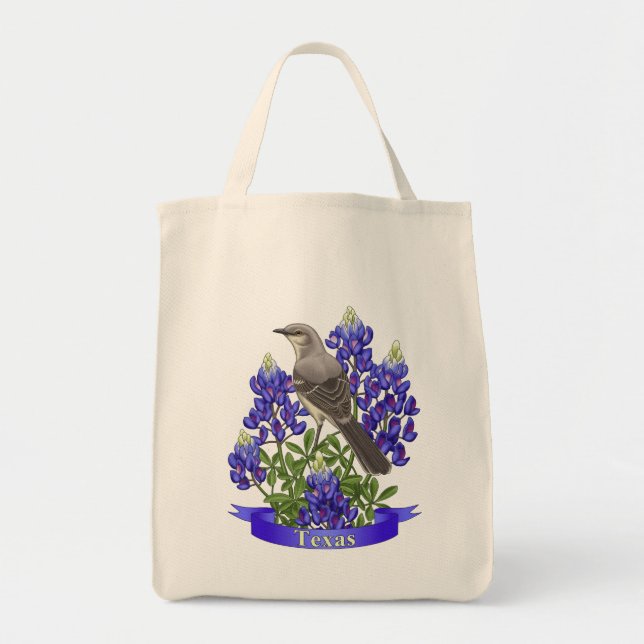 Bolsa Tote Texas State Mockingbird & Bluebonnet Flower (Frente)