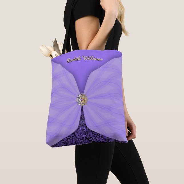 Bolsa Tote Têxtil Ilusão de Joia Roxa Personalizada (Close Up)