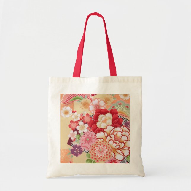 Bolsa Tote Têxtil KIMONO Japonês, Flor (Frente)