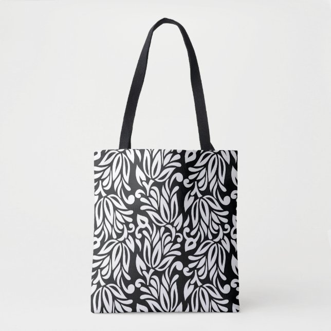 Bolsa Tote Têxtil preto e branco. (Frente)