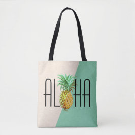 Bolsa Tote Texto Aloha Com Retorno Geométrico De Abacaxi