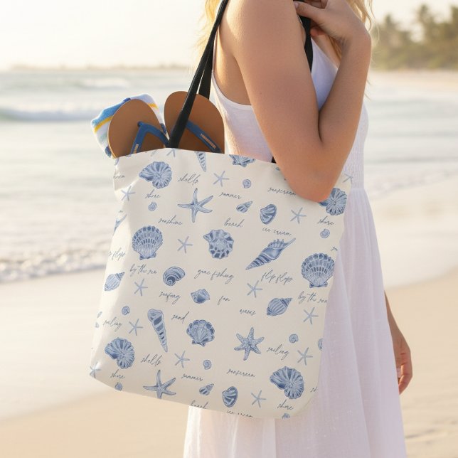 Bolsa Tote Texto Azul do Starfish ID918 (Criador carregado)
