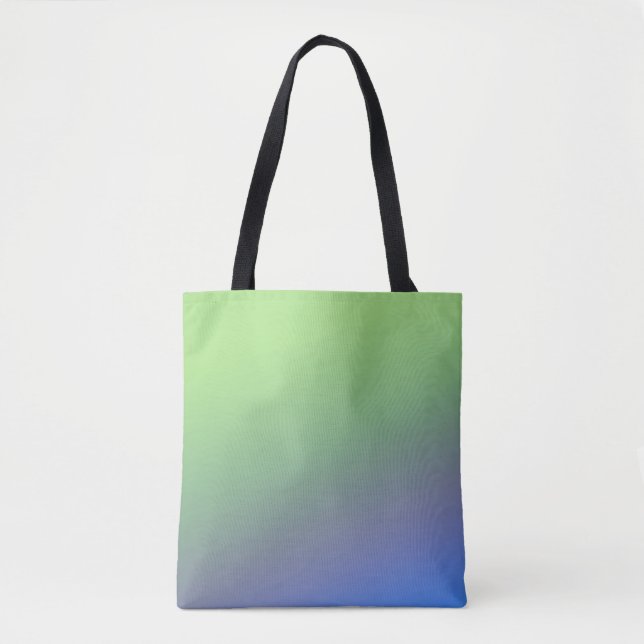 Bolsa Tote Texto azul verde do arco-íris abstrato (Frente)